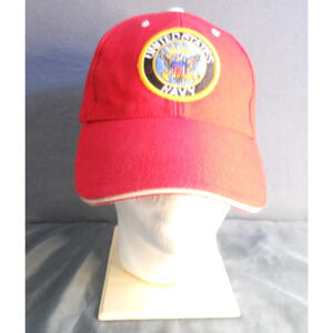 United States Navy Flag Red Baseball Hat with Adjustable Hook and Loop Strap